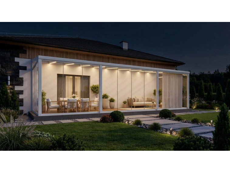 Ogród zimowy Modern PRO biały 1006x300 dach poliwęglanowy