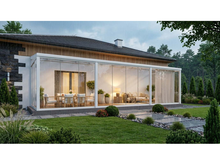 Ogród zimowy Modern PRO biały 1006x300 dach poliwęglanowy