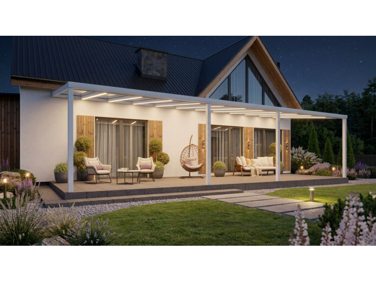 Zadaszenie tarasu Modern PRO biały 1106x300 dach szklany