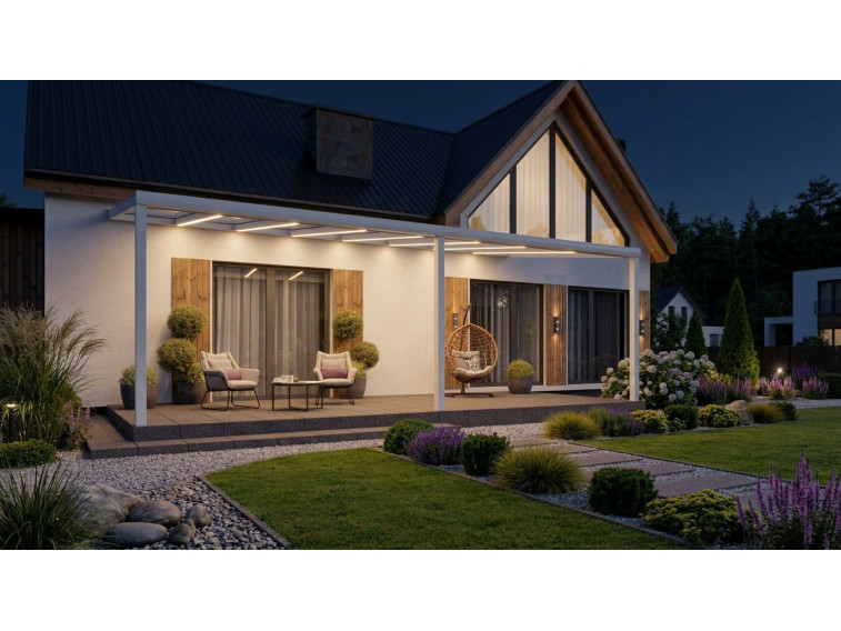 Zadaszenie tarasu Modern PRO biały 806x350 dach szklany